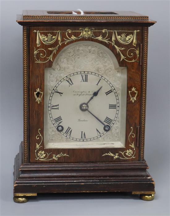 Carrington & Co. London - A 19th century Rosewood and etched ivory cased eight day mantel timepiece Height 22cm